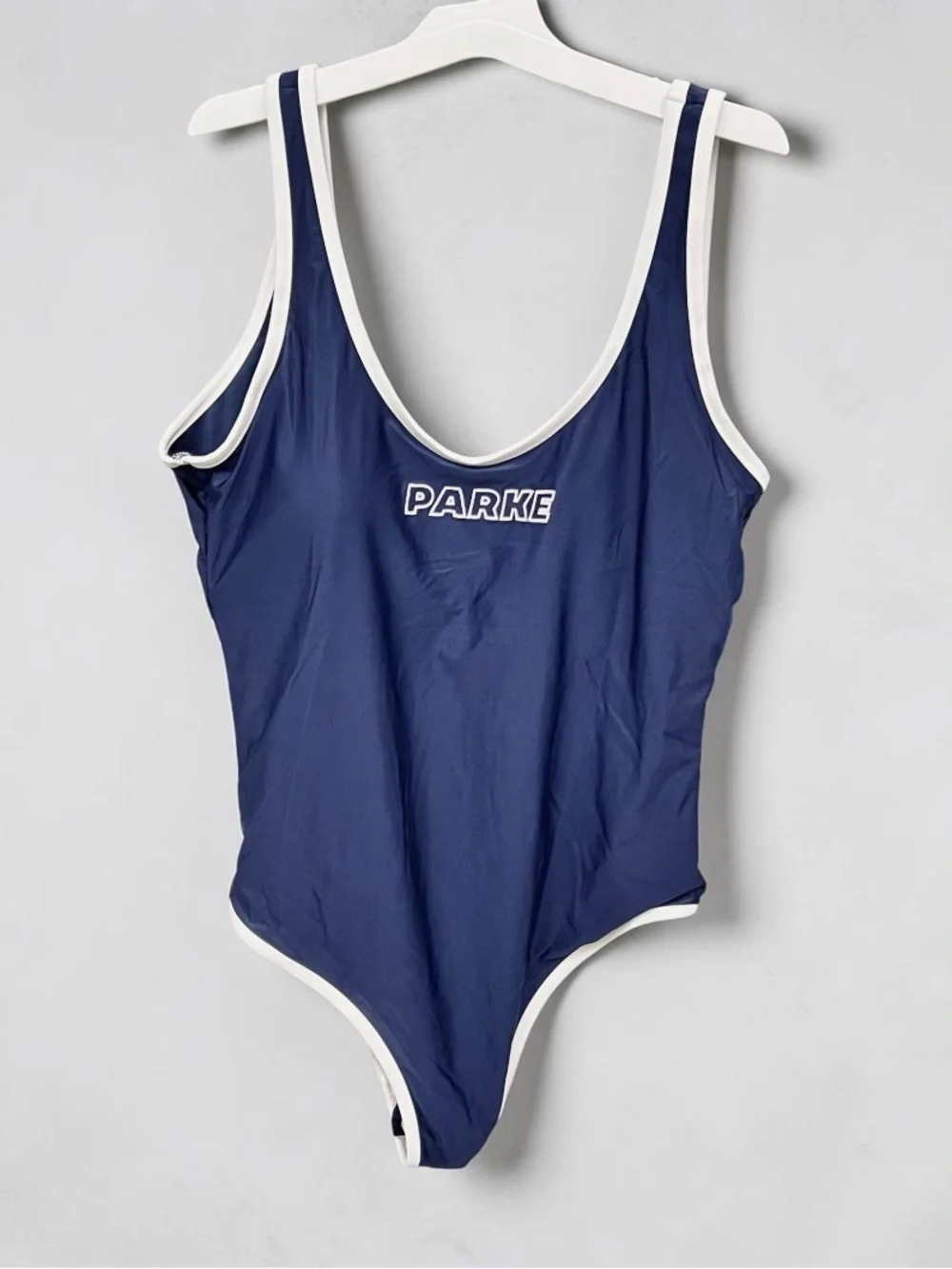 Parker Navy Swimsuit with White Trim and Logo - NEW - Size XL